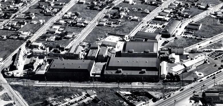 Aerial photo of the Hal Roach Studios in Culver City, California.