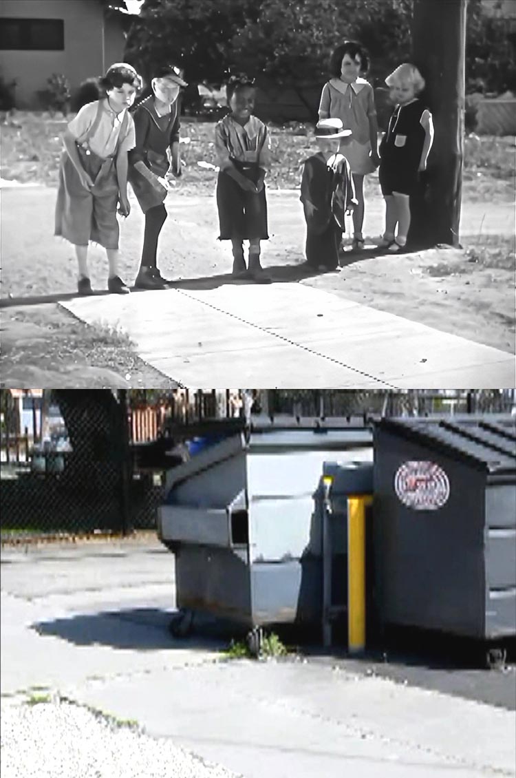 A then and now filming location photo from the Our Gang / The Little Rascals movie Dog Heaven.