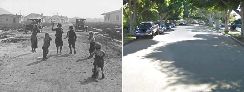 Filming location then and now of the final scene from the Our Gang / The Little Rascals movie Dogs Of War