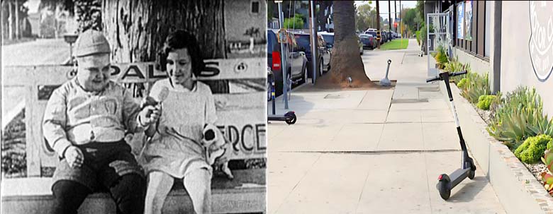 Joe Cobb and his girlfriend sitting on a bench in the Palms neighborhood of Los Angeles.
