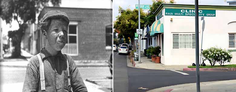 The corner of Motor Avenue and Woodbine Street in Los Angeles