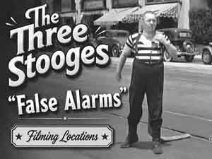 Title card from the movie False Alarms starring The Three Stooges.